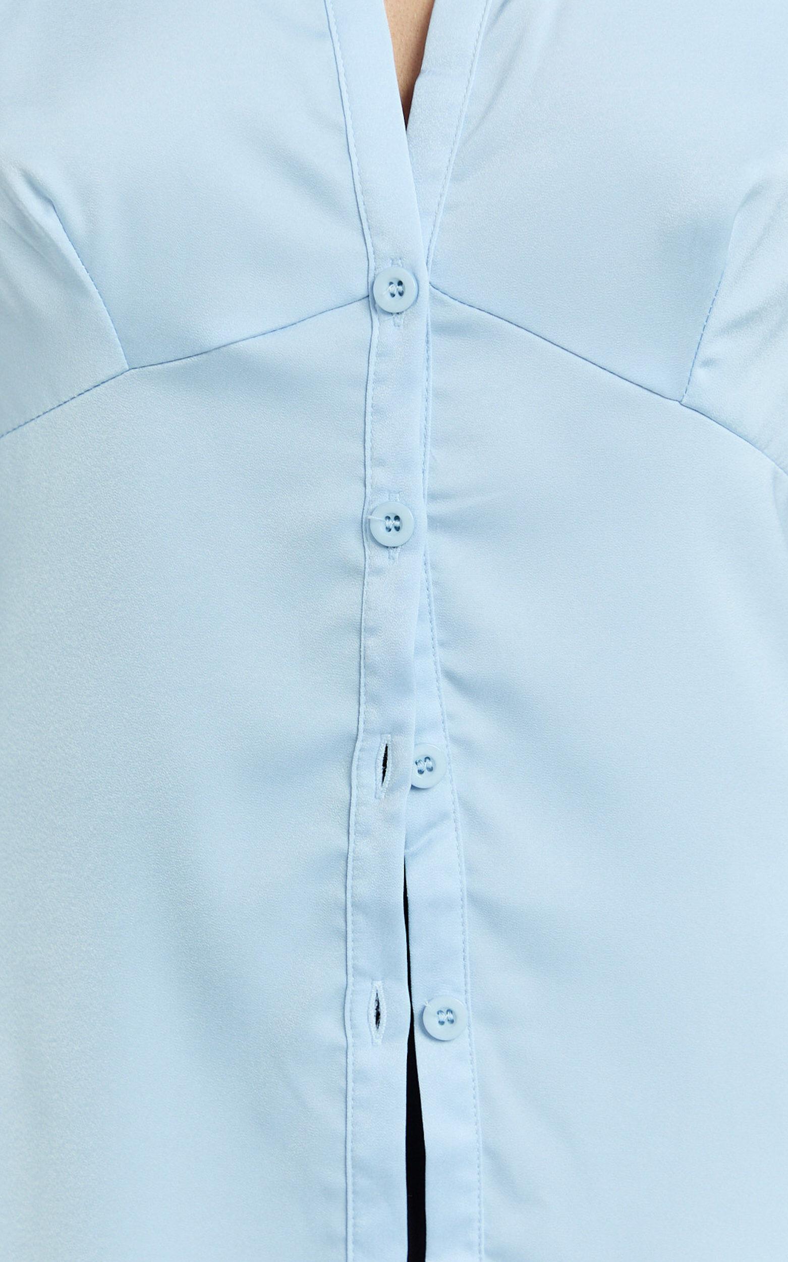 Natalie Top - Button Up Flared Sleeve Shirt in Light Blue Product Image