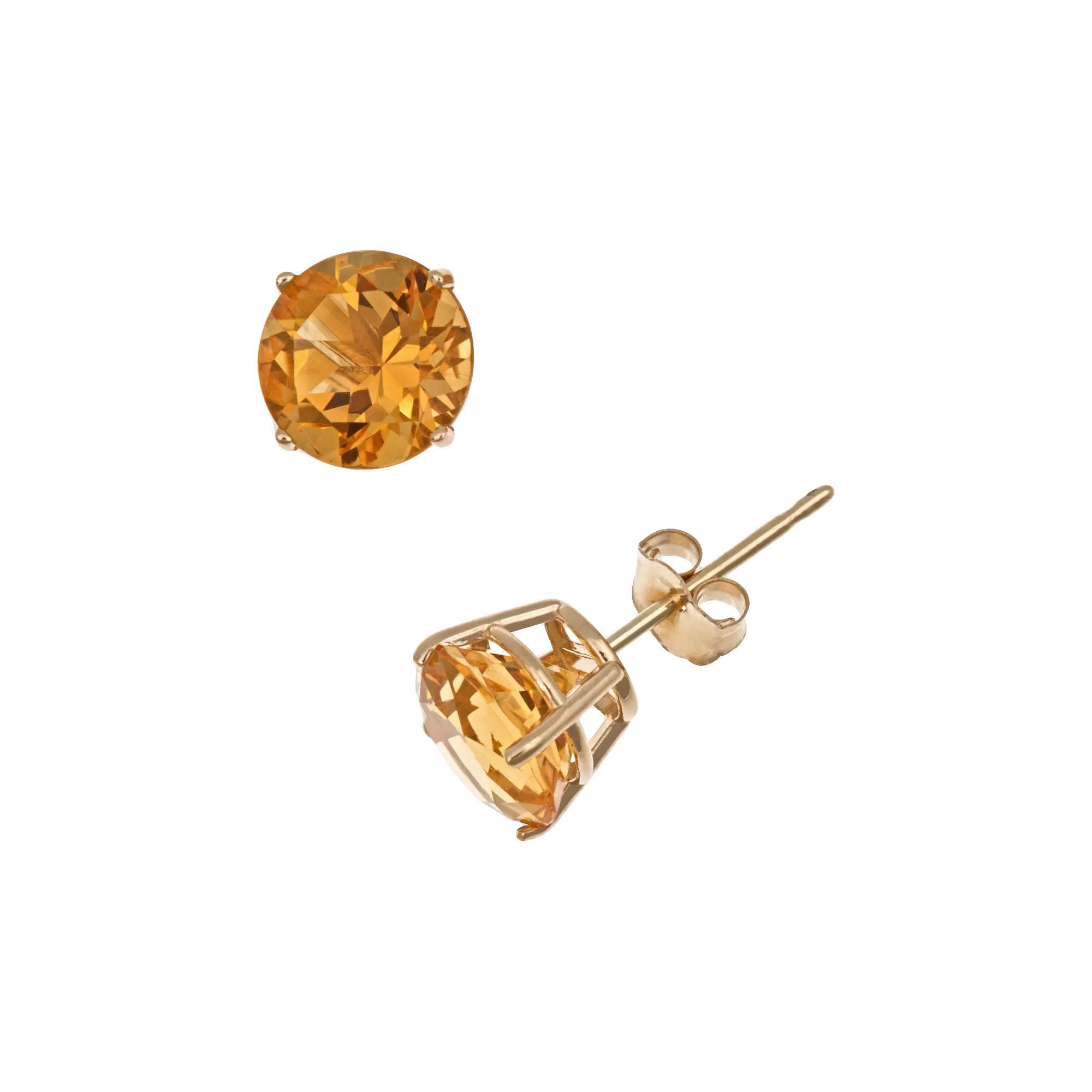 14k Gold Citrine Stud Earrings, Women's, Orange Product Image