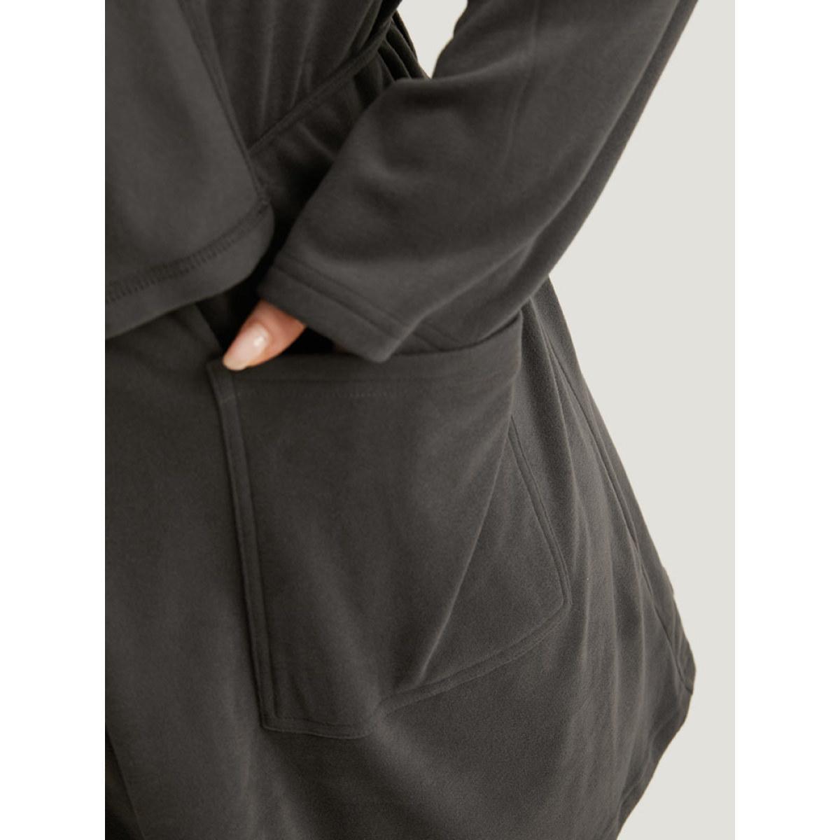Plus Size Halloween Plain Pocket Belted Knot Coat Women DimGray Casual Plain Ladies Dailywear Winter Coats BloomChic 14-16/1X Product Image
