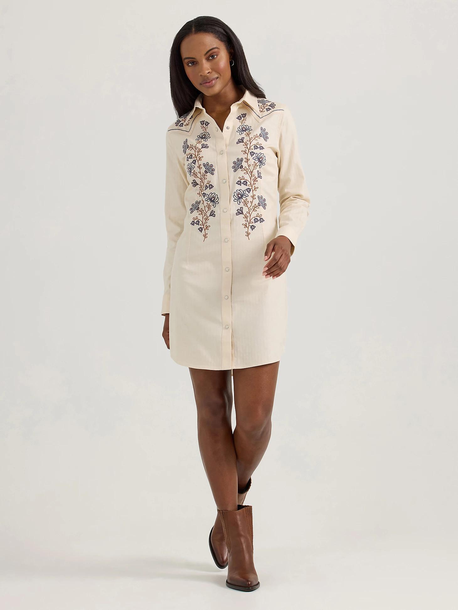 Women's Embroidered Wildflower Western Snap Shirt Dress | Women's DRESSES & JUMPSUITS | Wrangler® Product Image