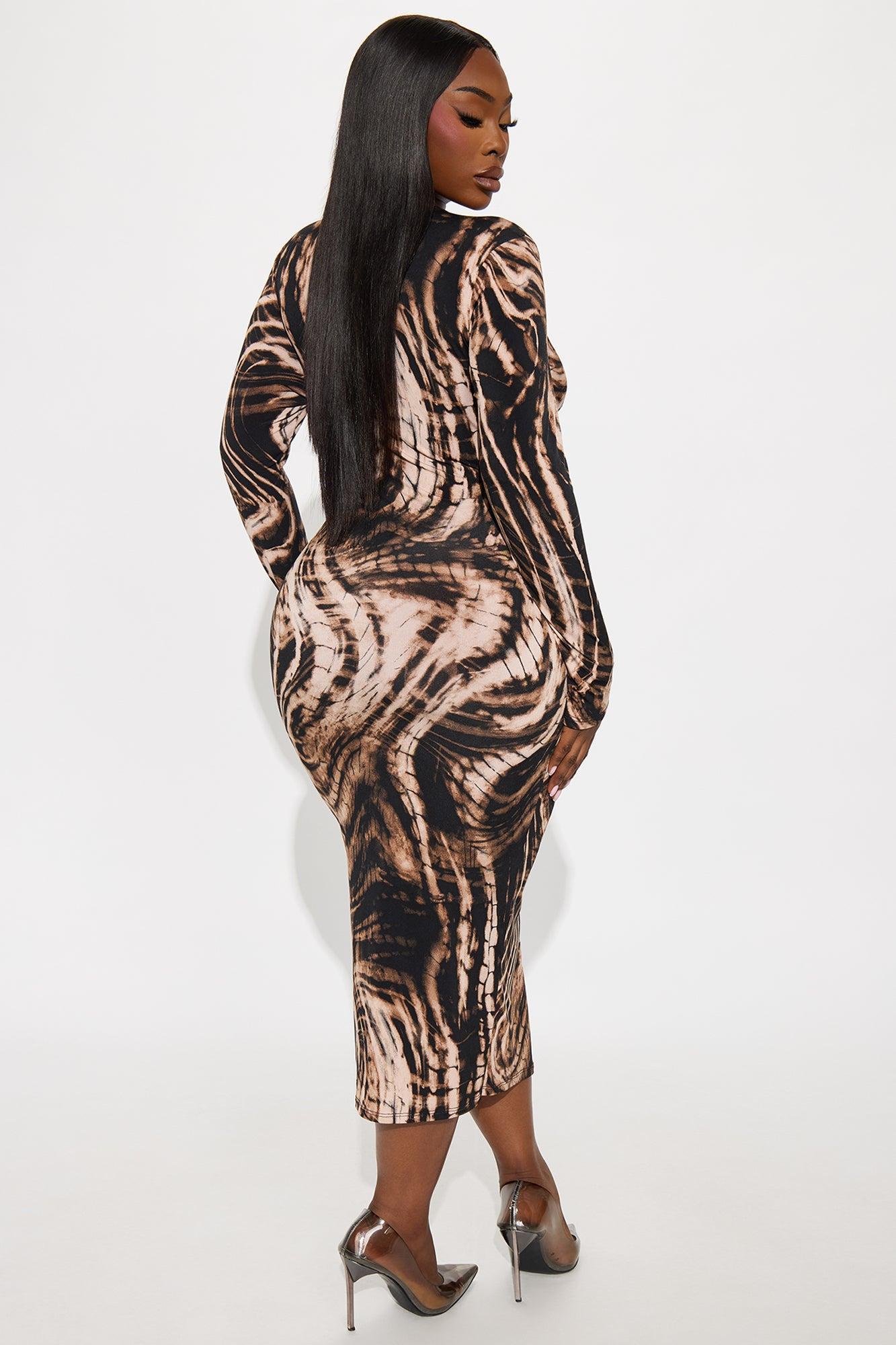 Lizzy Printed Long Sleeve Midi Dress - Brown/combo Product Image