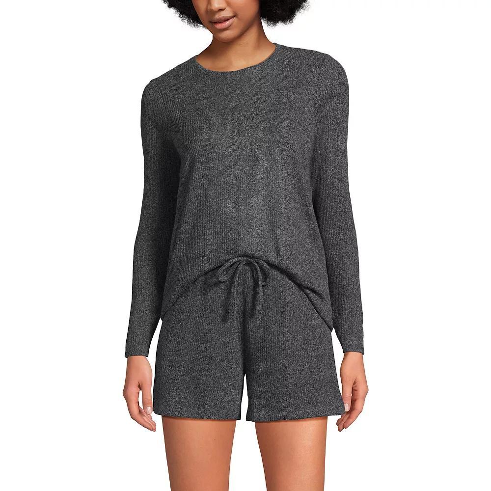 Women's Lands' End 2-pc. Cozy Brushed Rib Pajama Top & Pajama Shorts Set, Size: XL, Gray Melange Product Image
