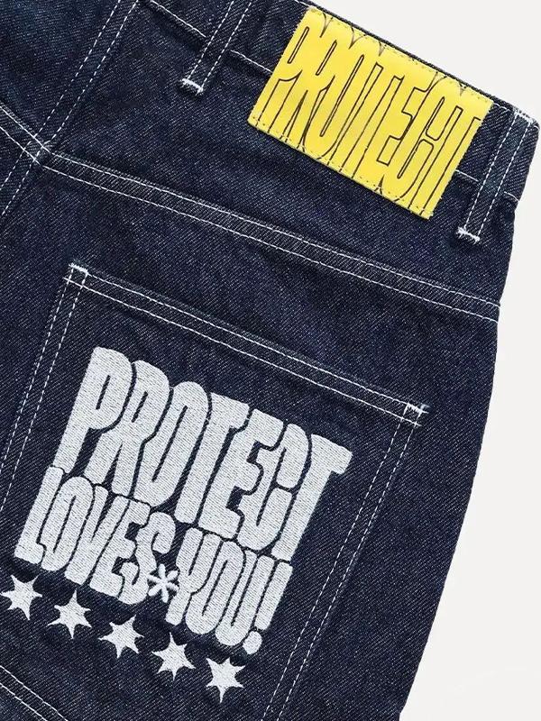 Men's Street Letter Denim Shorts Product Image