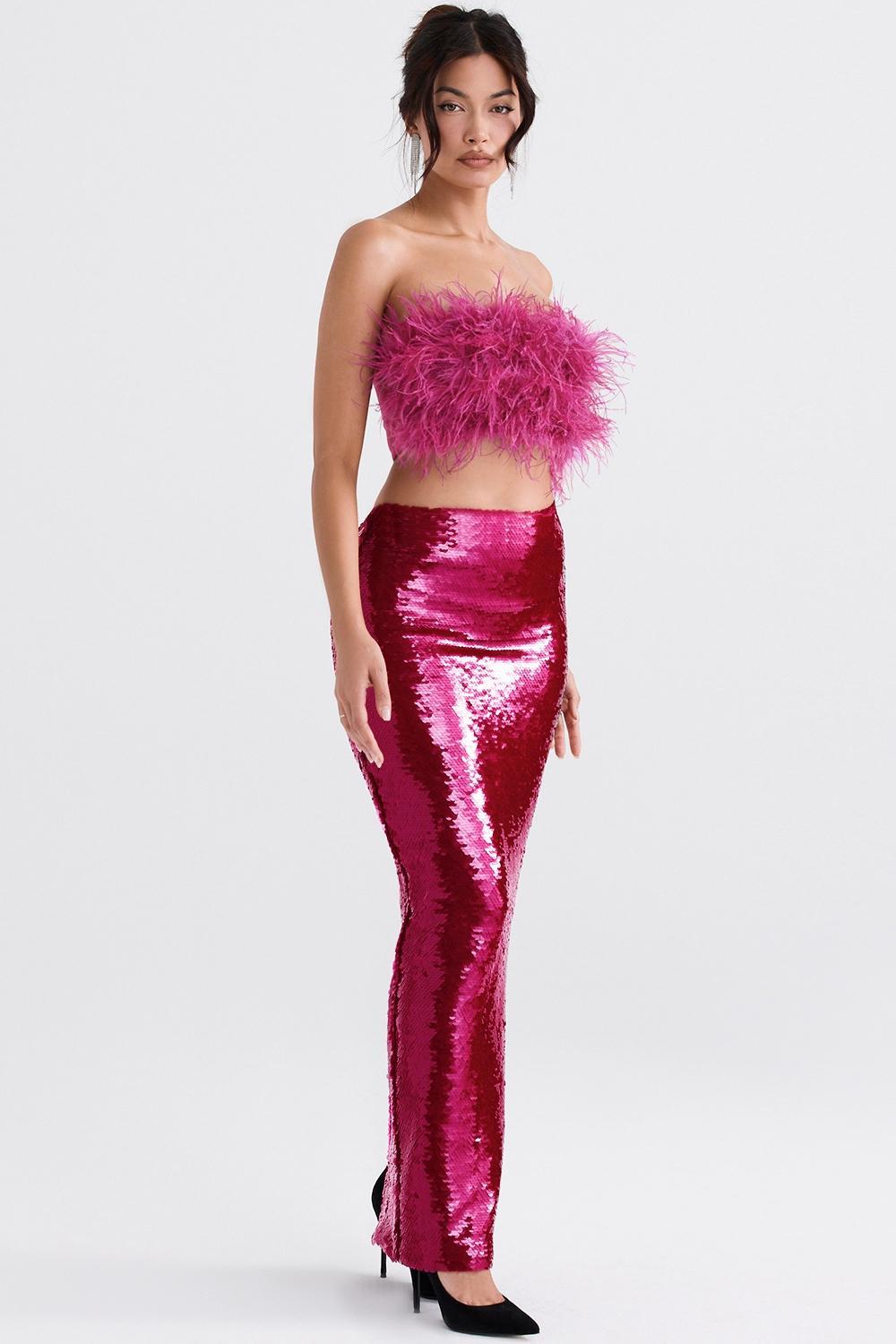 Teia  hot pink draped corset midi dress Product Image