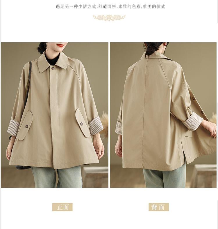 Collar Plaid Panel Button Jacket Product Image