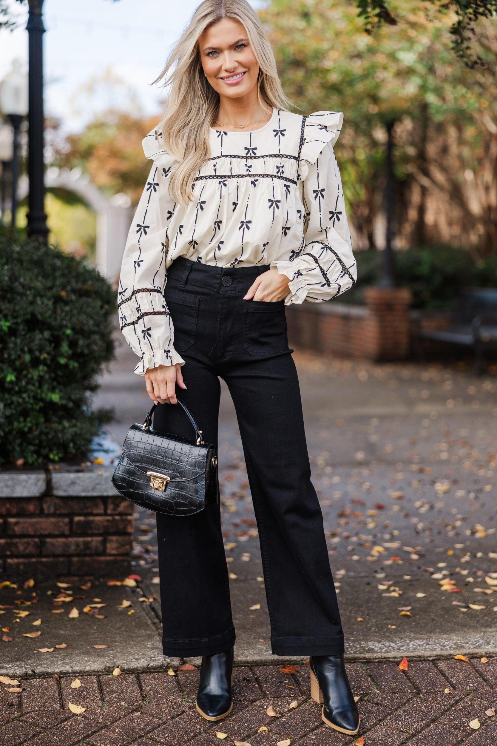 All I Need Cream Bow Print Blouse Female Product Image