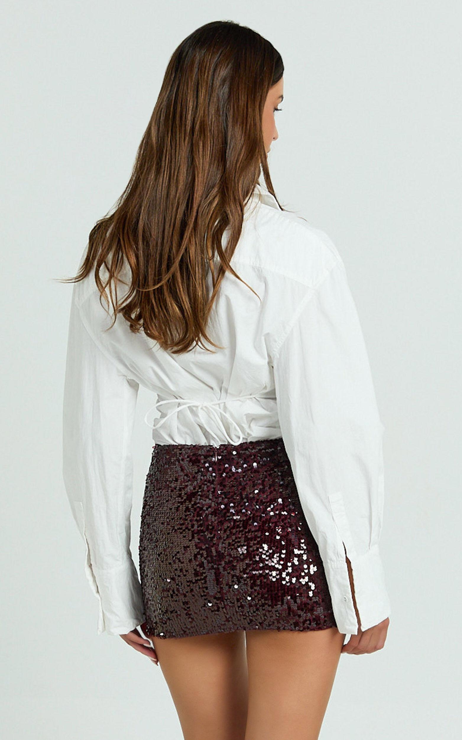 Lindy Mini Skirt - Low Rise Sequin Skirt in Wine Product Image