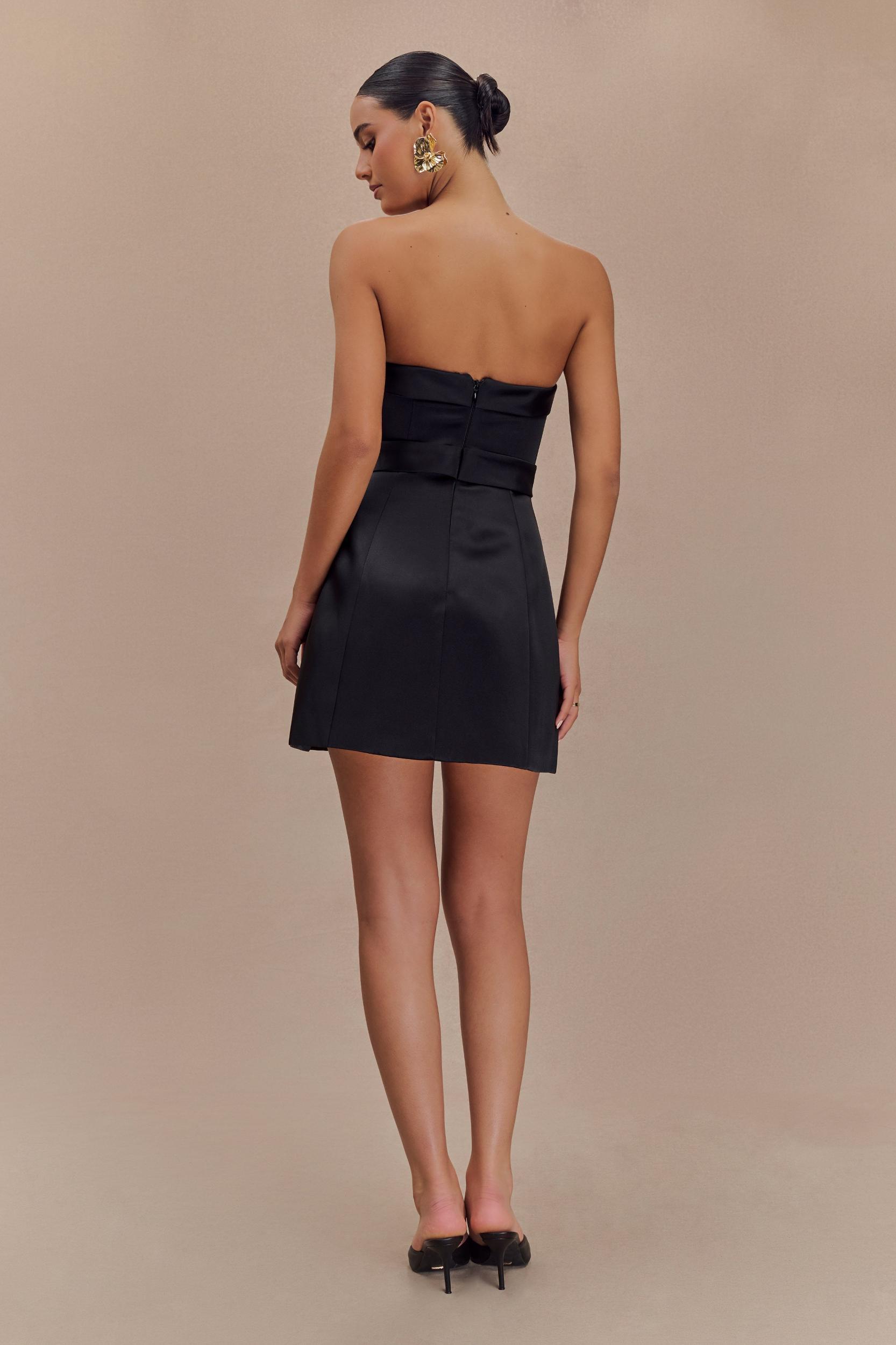 Tatiana Satin Strapless Bow Mini Dress - Black Product Image