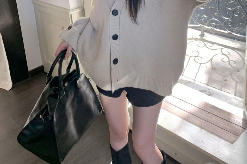 Oversized Cuff-Detail V-Neck Cardigan Product Image