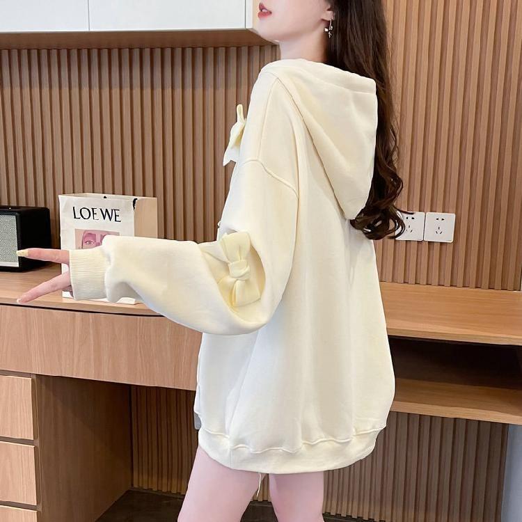 Plain Bow Accent Oversized Hoodie Product Image