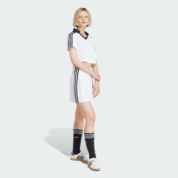 adidas Adicolor Football Jacquard V-Neck Crop Polo Shirt White XL Womens Product Image