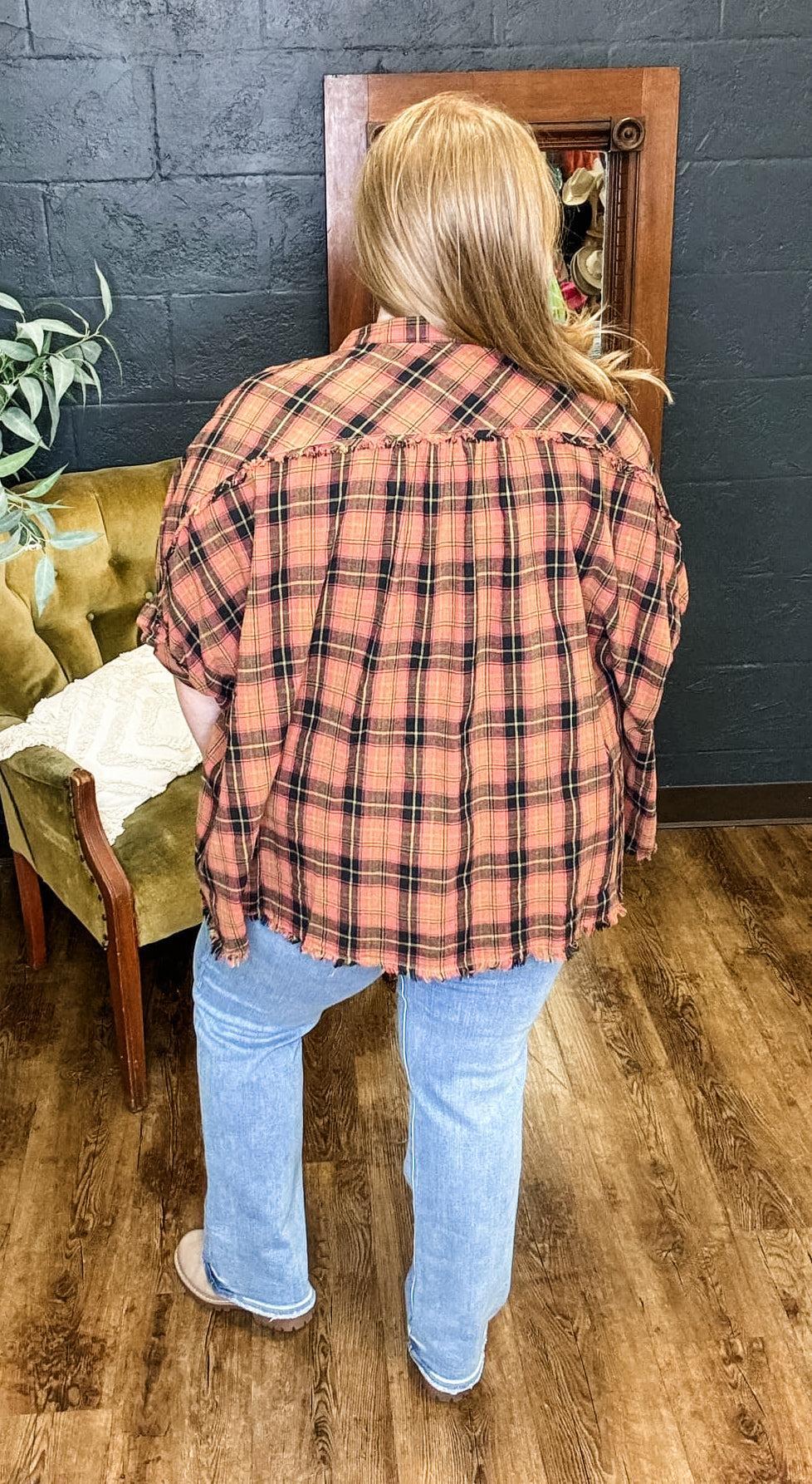 Pretty in Plaid Rosewood Collared Button Down Top (XL to 2XL) Product Image