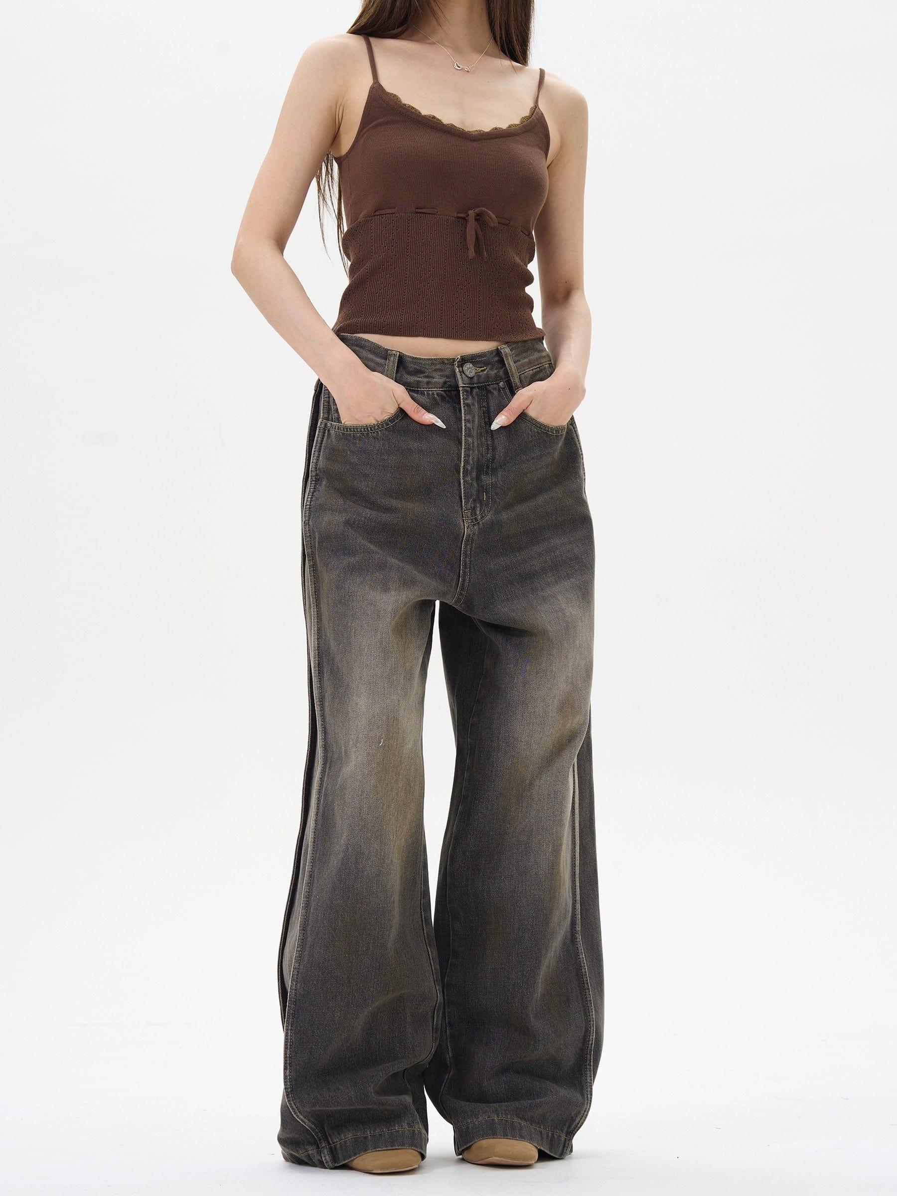 RT No. 12294 NOSTALGIC BLACK DENIM STRAIGHT JEANS Product Image