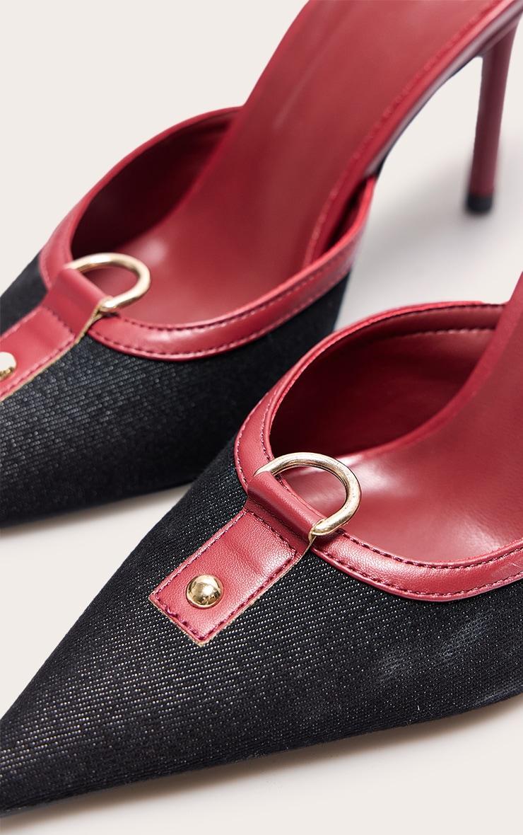 Red PU Point Toe Vintage Look Heeled Mules Product Image