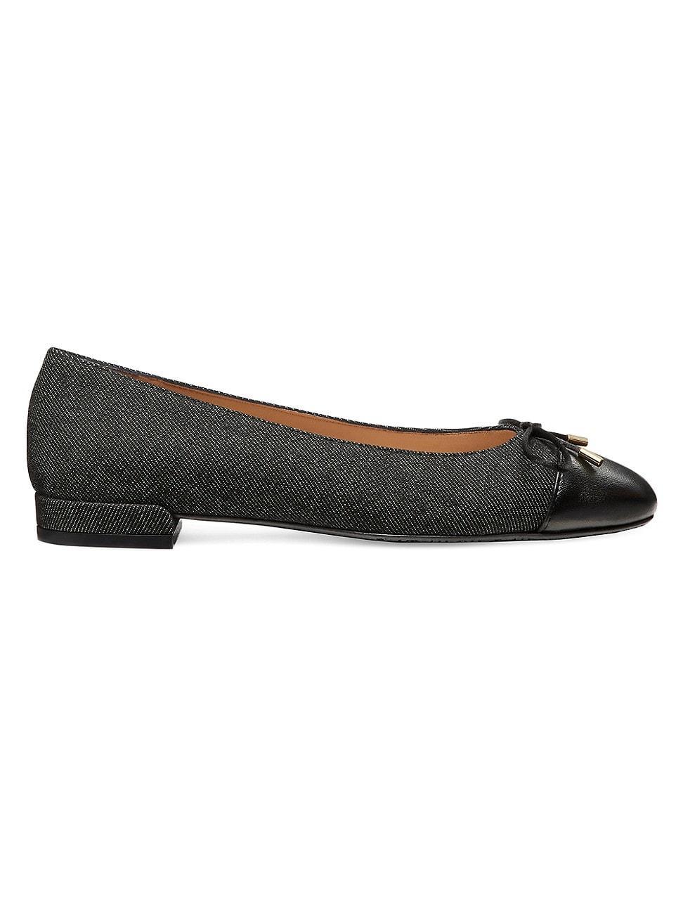 Womens Sleek Bow Leather Ballerina Flats Product Image