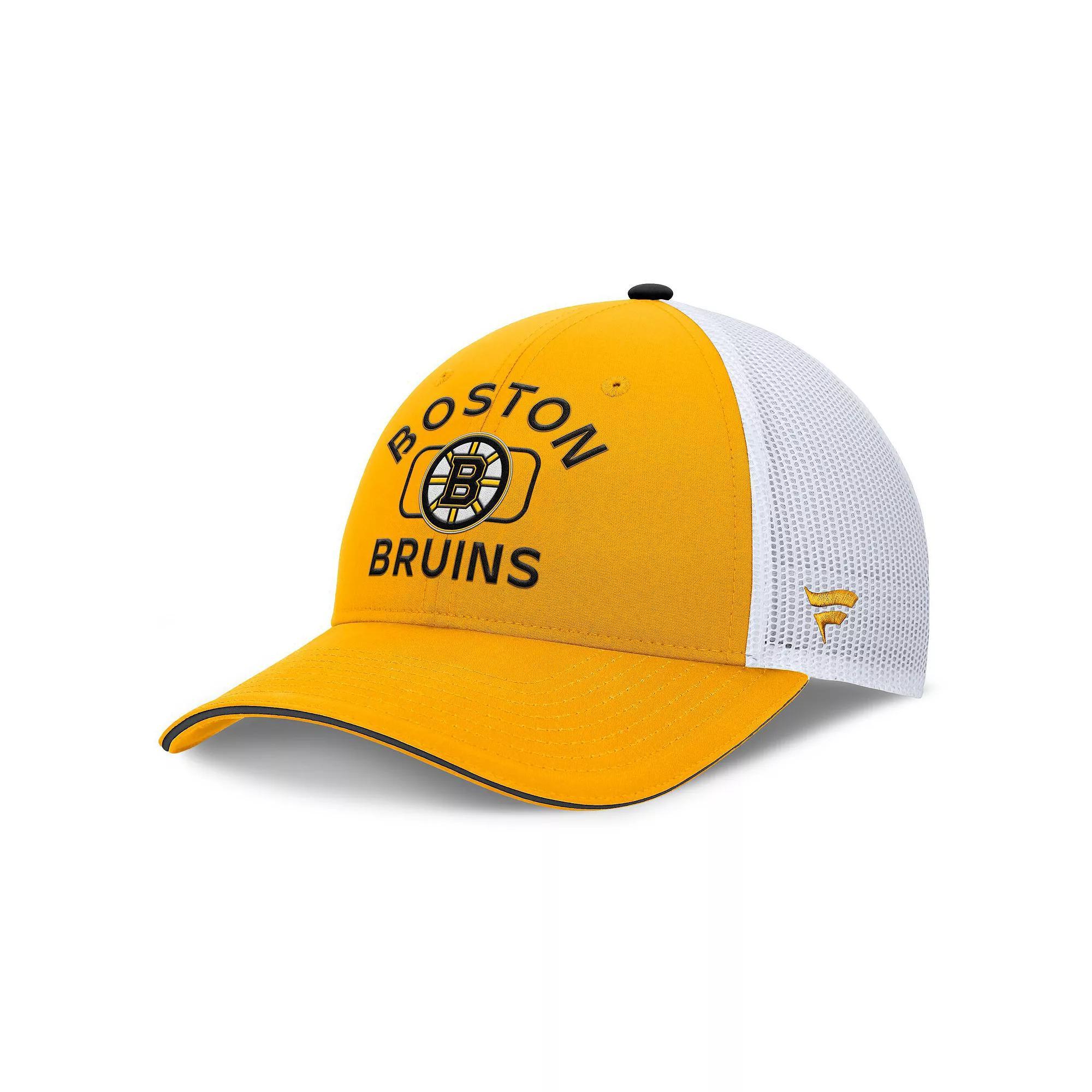 Men's Fanatics Gold/White Boston Bruins Authentic Pro Rink Trucker Hat Product Image