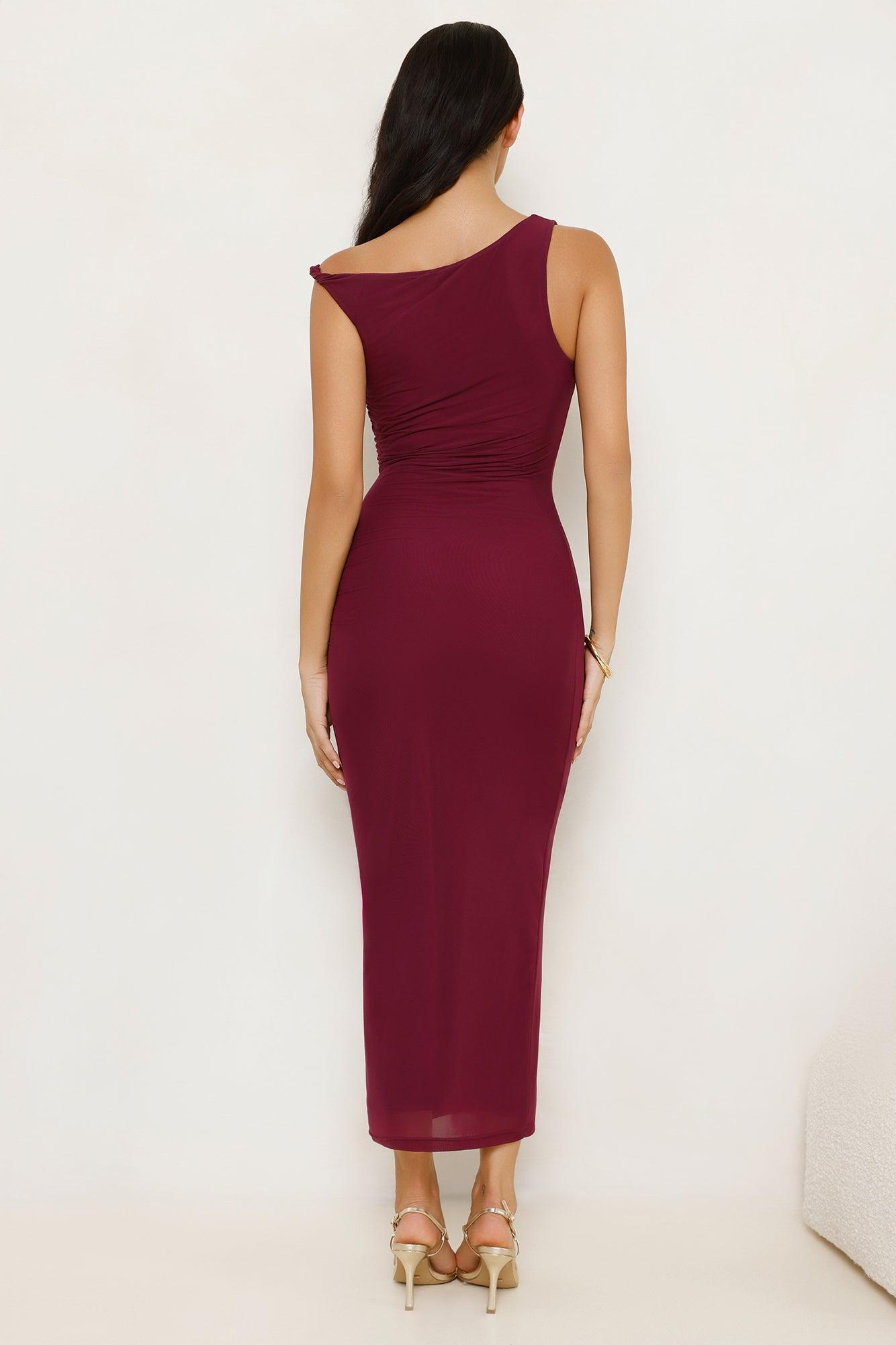 Sapphire Tide Off Shoulder Mesh Maxi Dress Burgundy Product Image