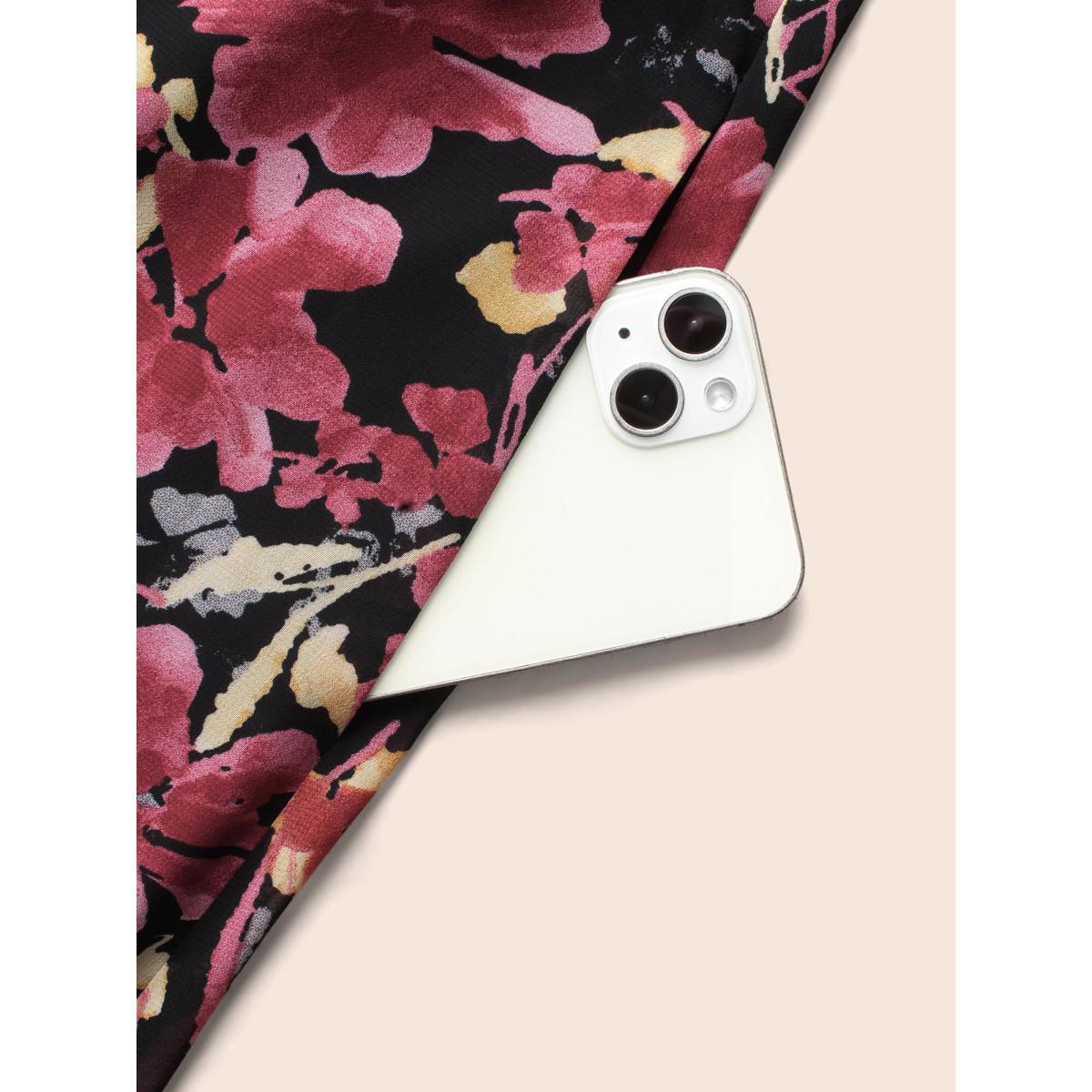 Plus Size Heart Neckline Floral Mesh Patchwork Dress Black Women Elegant See through Heart neckline Elbow-length sleeve Curvy BloomChic 26/4X Product Image
