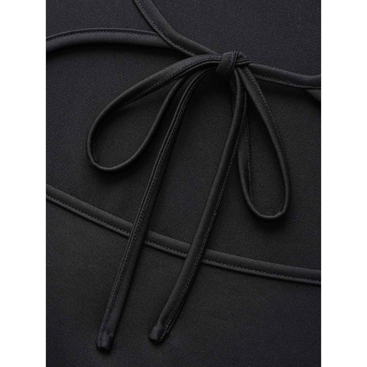 Plus Size Plain Cut Out Tie Knot Dress Black Women Casual Tie knot Round Neck Short sleeve Curvy BloomChic 22-24/3X Product Image
