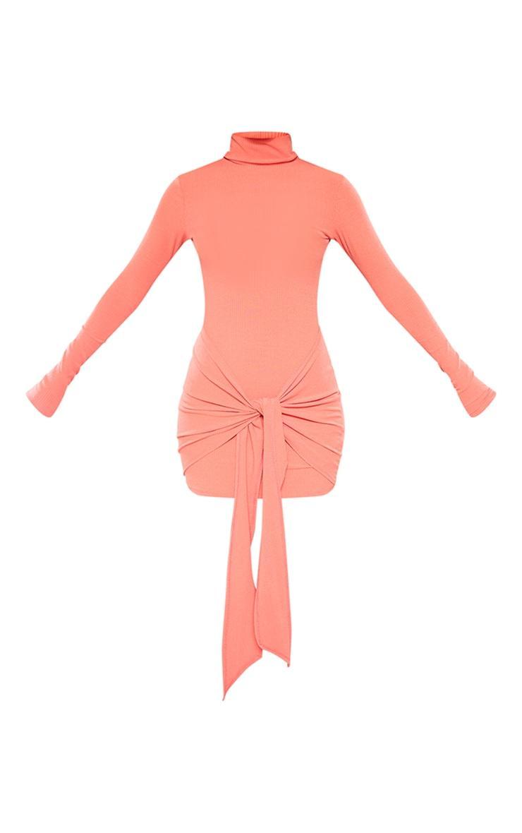 Tall Rust Rib Tie Front Detail Dress Product Image