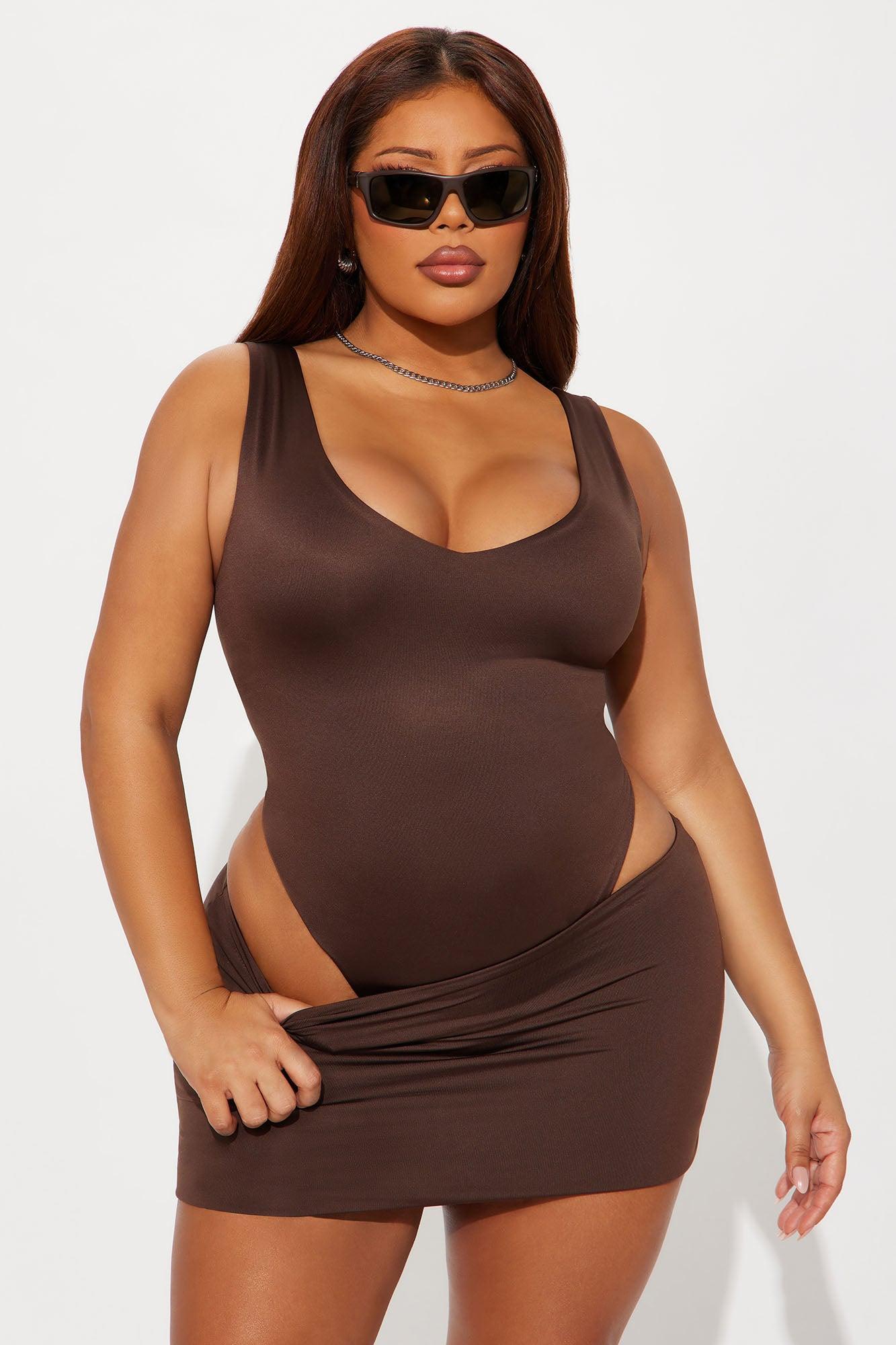 Contour Double Lined V Neck Bodysuit - Chocolate Product Image