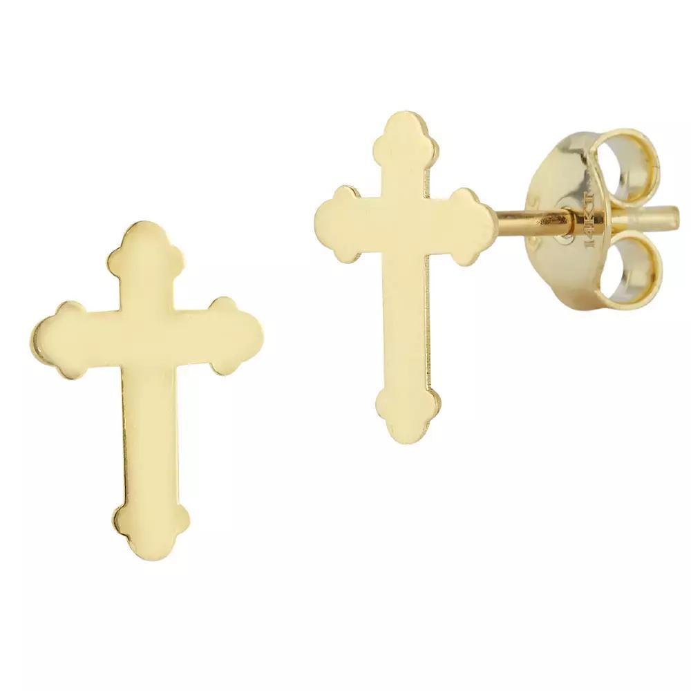 LUMINOR GOLD 14k Gold Cross Stud Earrings, Women's, Yellow Product Image