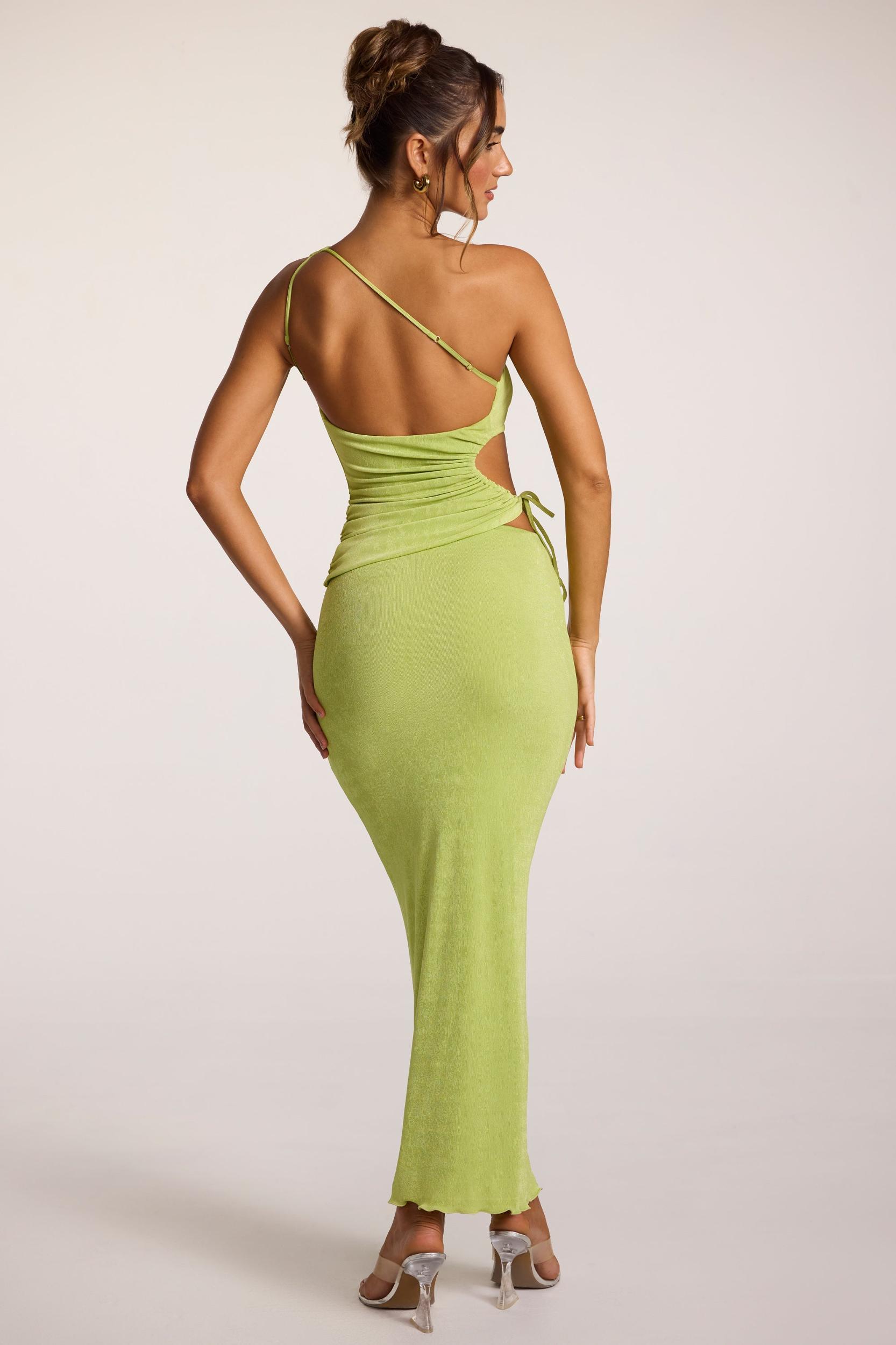 Textured Jersey Low-Rise Maxi Skirt in Lime Product Image
