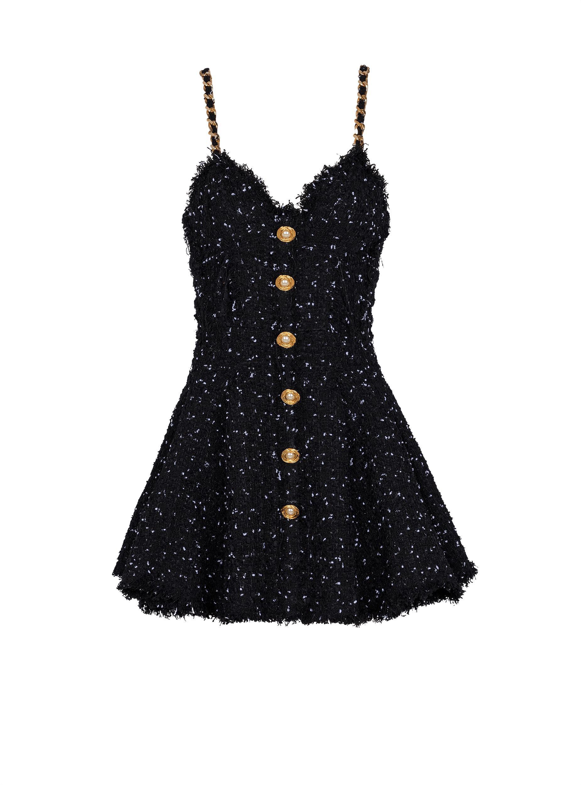 Strappy polka-dot tweed dress Product Image