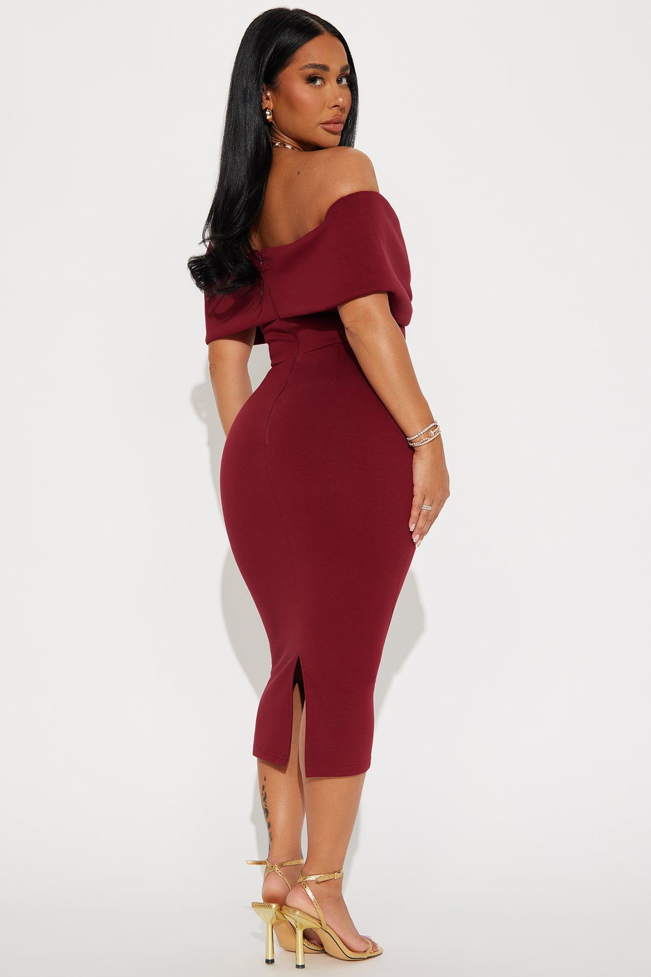 Emmabella Off Shoulder Midi Dress - Wine Product Image
