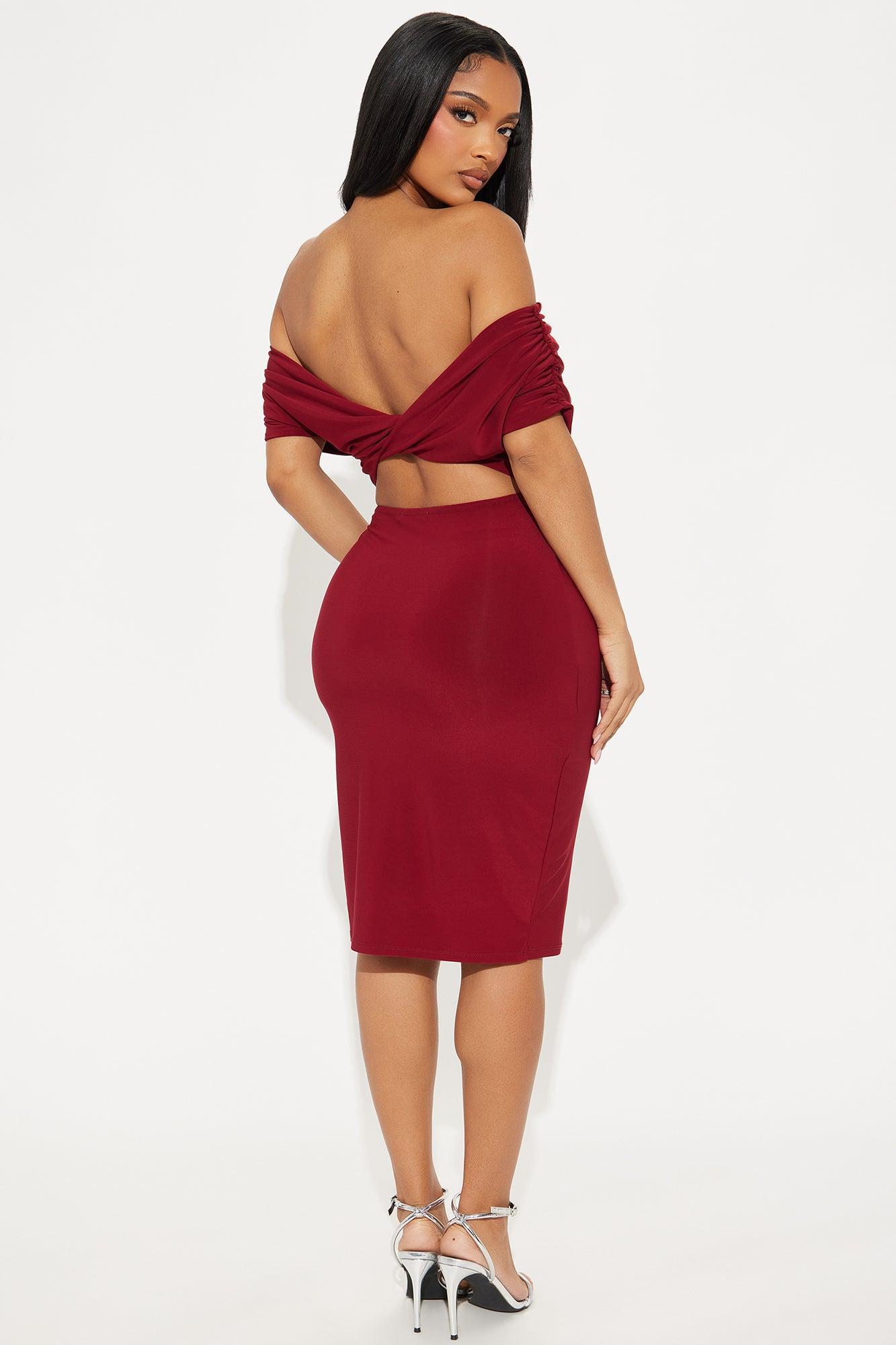 Rowena Twist Back Midi Dress - Burgundy Product Image