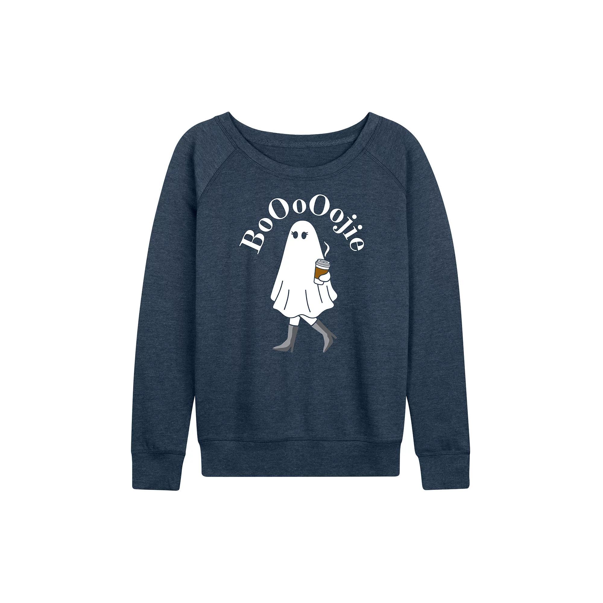 Women's Boojie Ghost Halloween French Terry Long Sleeve Tee, Size: Medium, Grey Blue Product Image