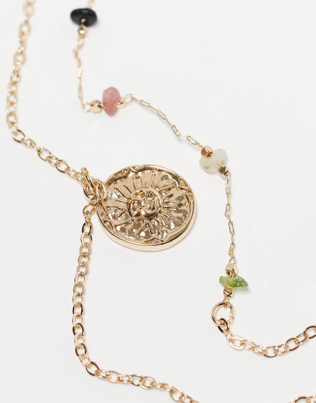 ASOS DESIGN pack of 2 necklaces with chipping and coin detail in gold tone Product Image