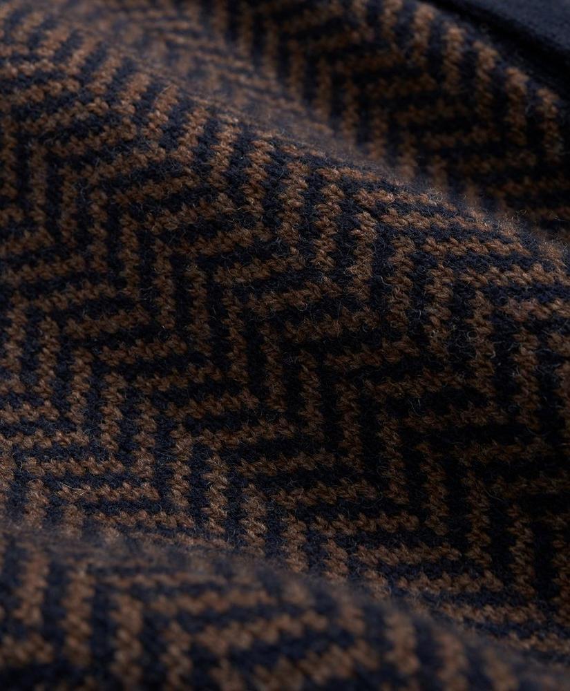 Merino Wool V-Neck Cardigan with Herringbone Jacquard Motif Product Image