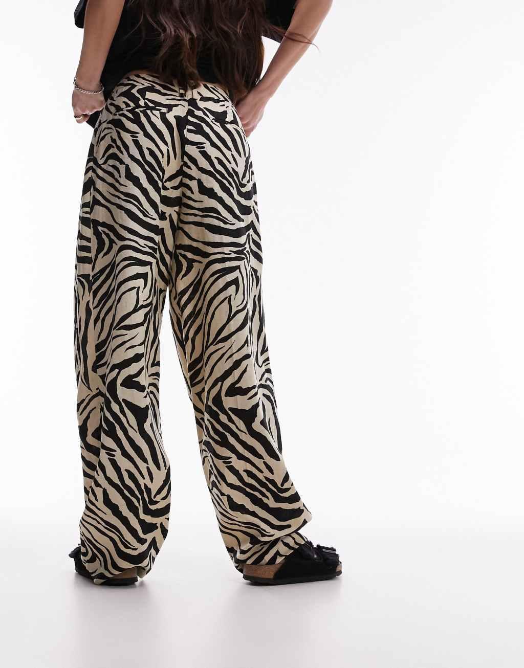 Topshop zebra printed wide leg linen pants Product Image