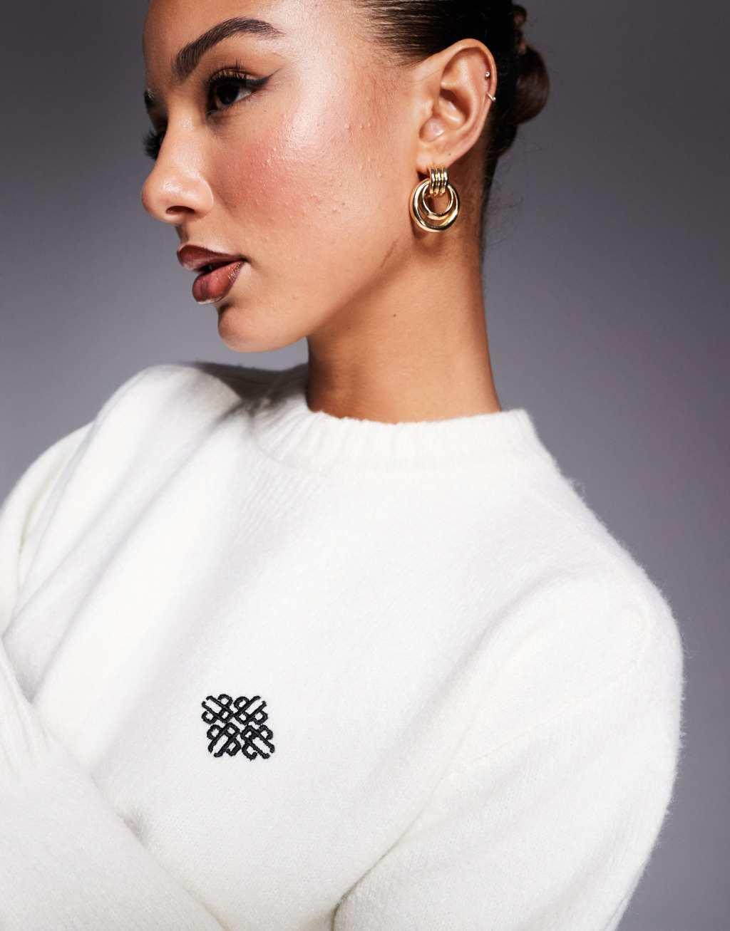 The Couture Club knit emblem sweater in off white - part of a set  Product Image