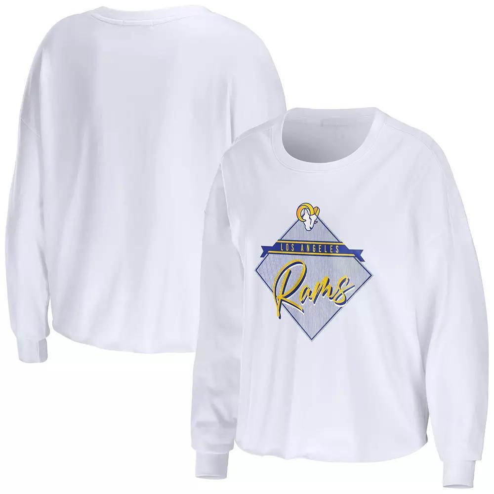 Women's WEAR by Erin Andrews White Michigan Wolverines Diamond Long Sleeve Cropped T-Shirt, Size: Large Product Image