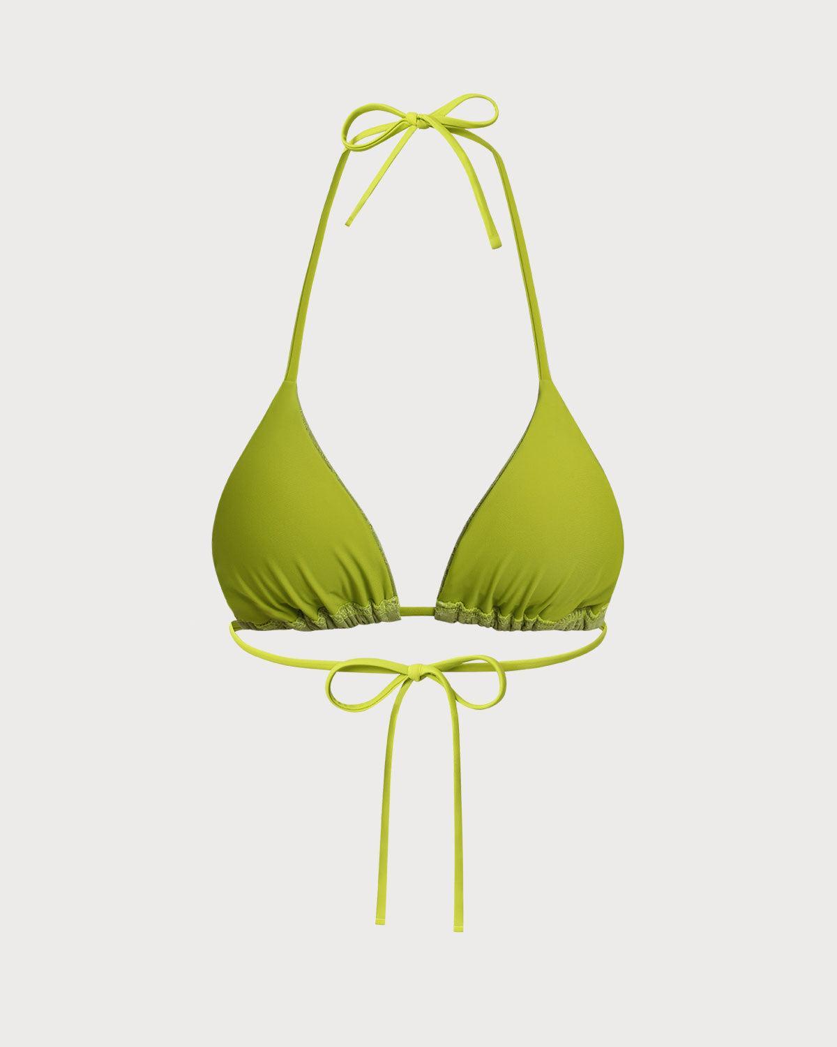 Green Jacquard Drawstring Bikini Top Product Image