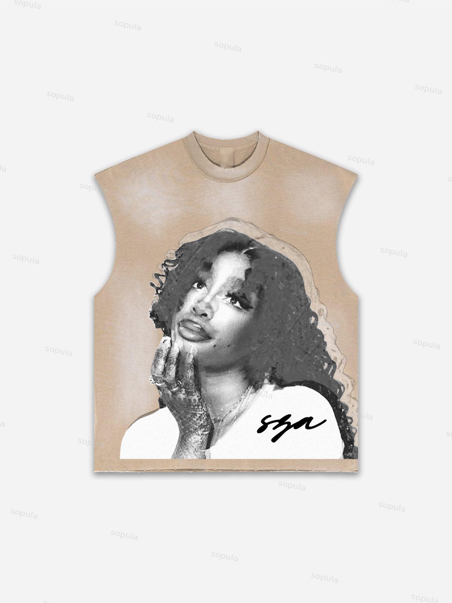 Flame Skull Graffiti Print Distressed Tank Top Product Image
