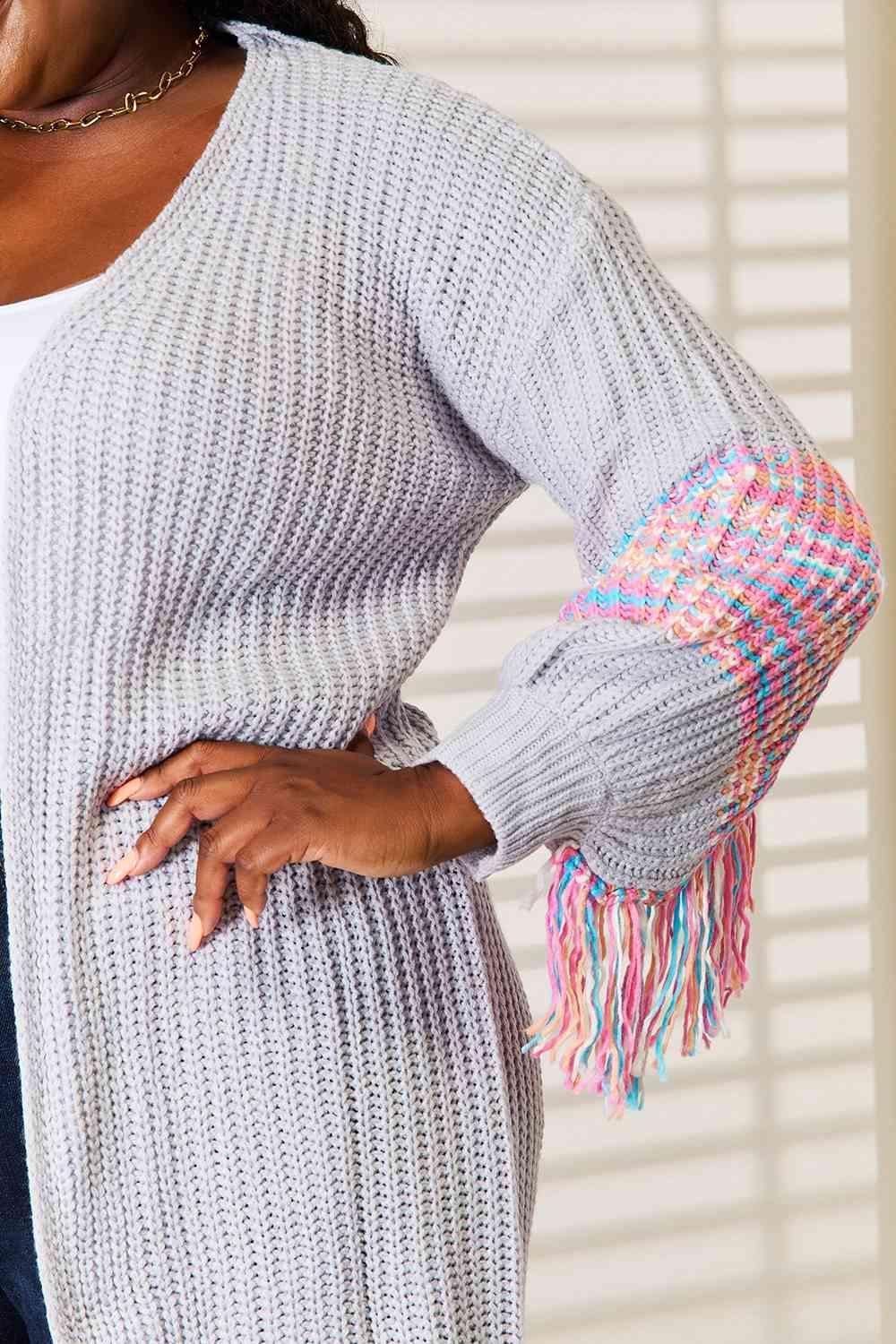 Woven Right Fringe Sleeve Dropped Shoulder Cardigan Product Image