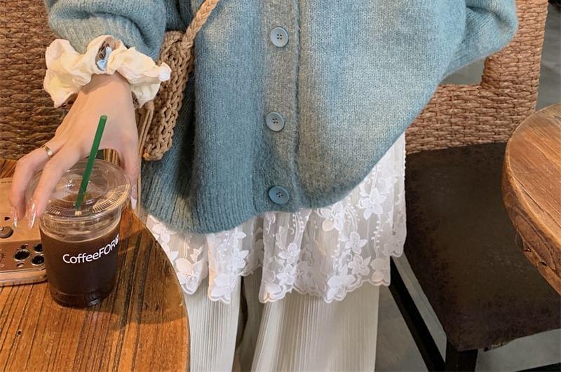 Round Neck Plain Bow Cardigan Product Image
