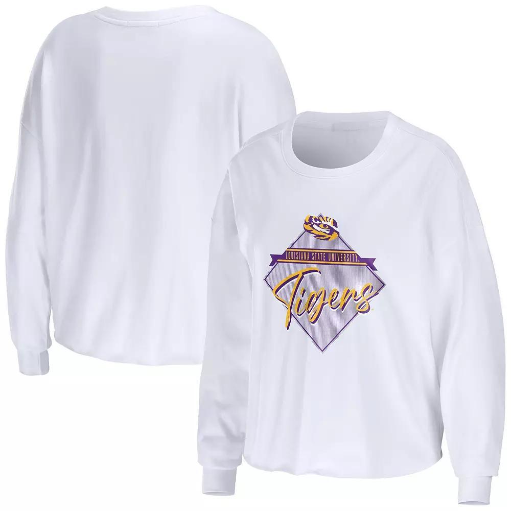 Women's WEAR by Erin Andrews White LSU Tigers Diamond Long Sleeve Cropped T-Shirt, Size: Medium Product Image