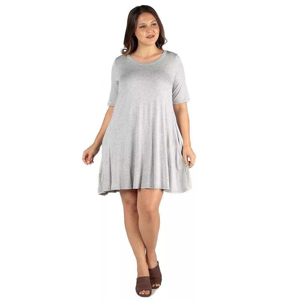 Plus Size 24seven Comfort Apparel Knee Length Pocket T-Shirtdress, Women's, Size: 1XL, Blue Product Image