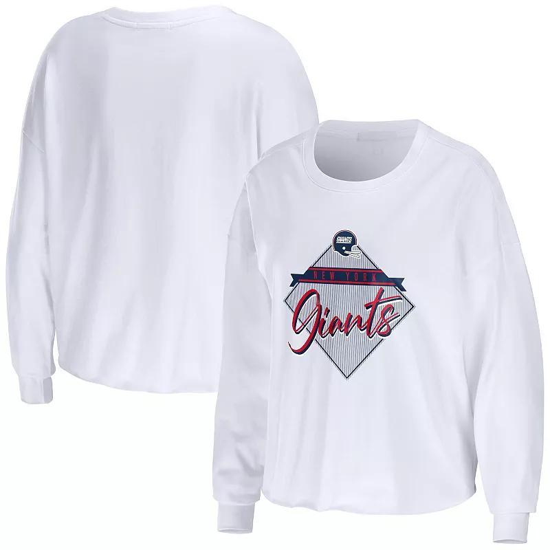 Women's WEAR by Erin Andrews White Auburn Tigers Diamond Long Sleeve Cropped T-Shirt, Size: Medium Product Image
