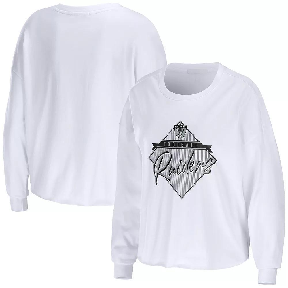 Women's WEAR by Erin Andrews White Las Vegas Raiders Domestic Cropped Long Sleeve T-Shirt, Size: Medium, Lvr White Product Image