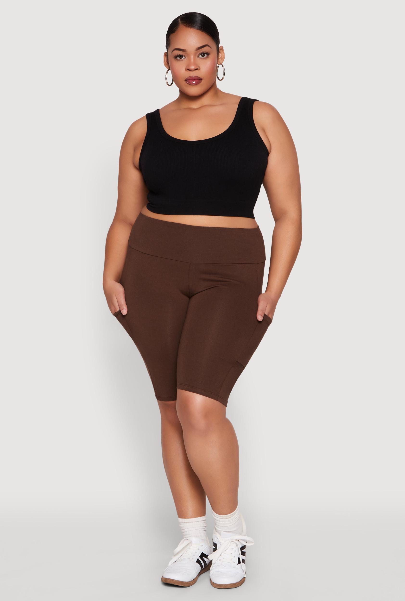 Womens Plus Size High Waist Cell Phone Pocket Biker Shorts Product Image