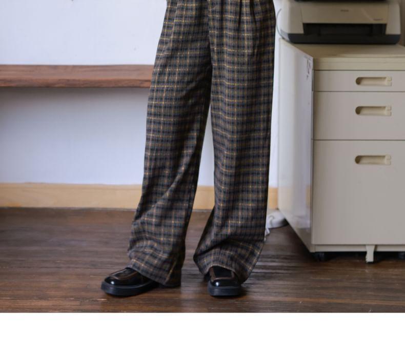 High Rise Plaid Wide Leg Dress Pants Product Image