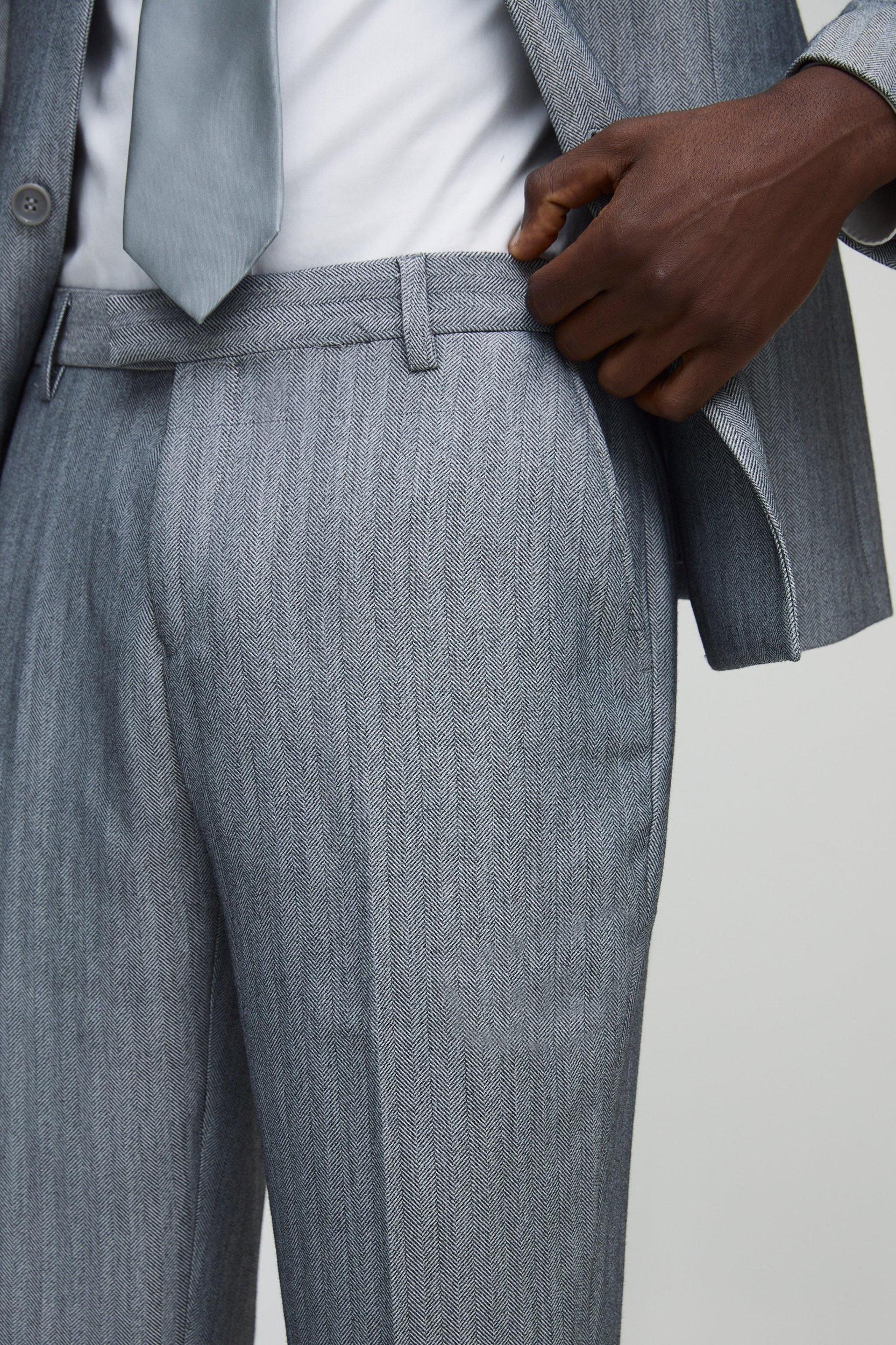 Slim Fit Herringbone Tailored Pants | boohooMAN USA Product Image