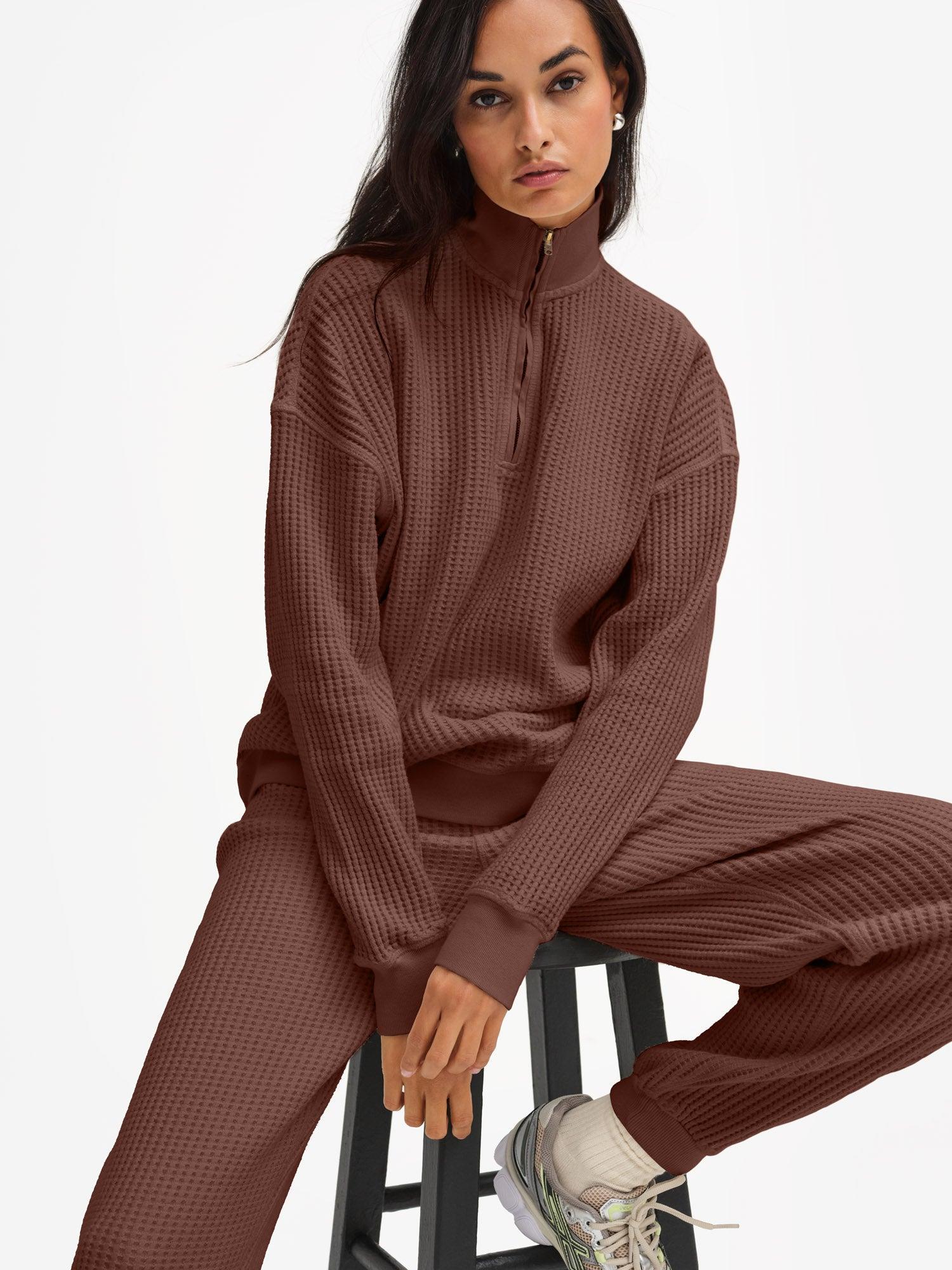 Organic Waffle Collared Half-Zip Sweatshirt Female Product Image