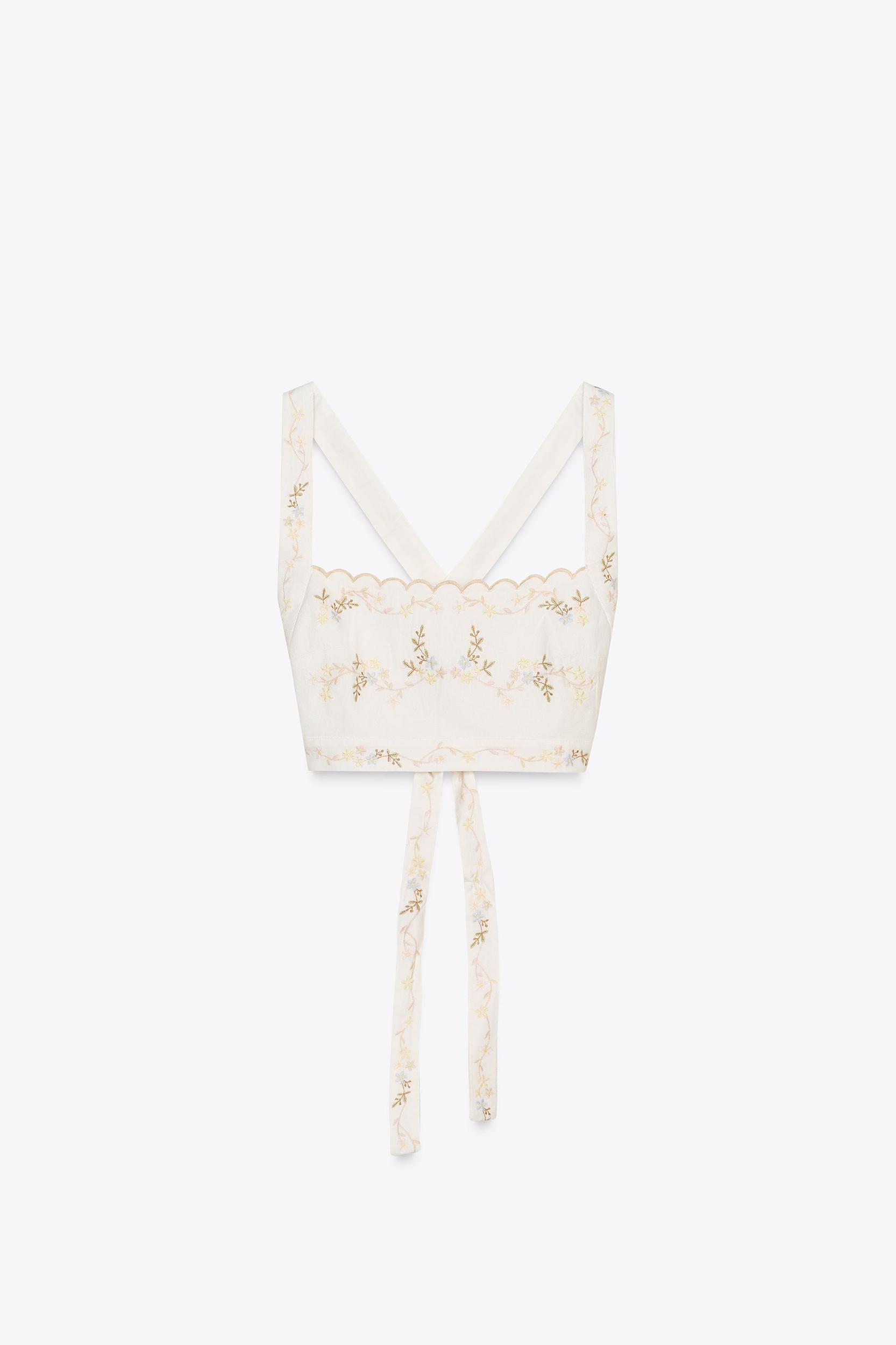 EMBROIDERED FLOWER CROP TOP Product Image