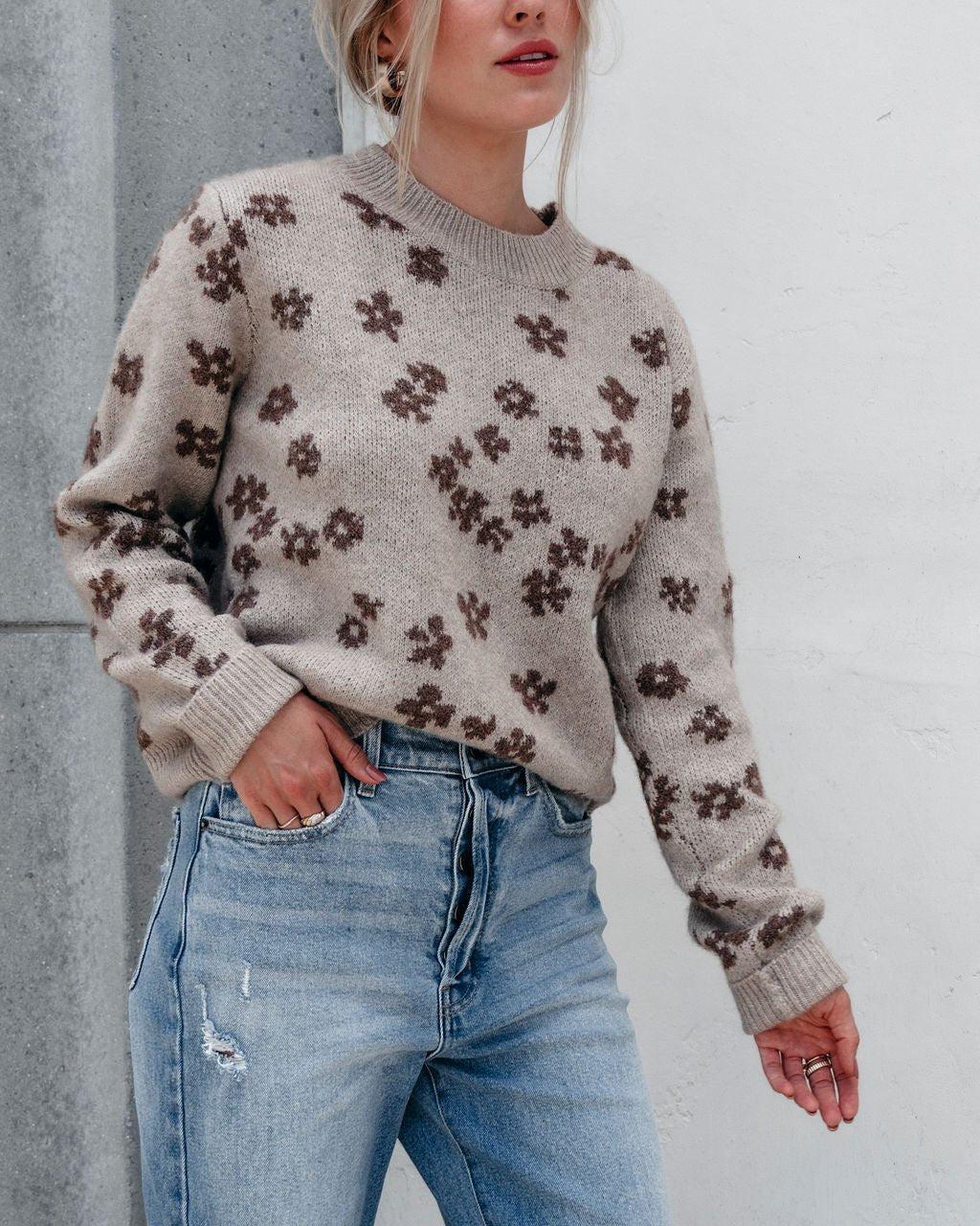 Chunky Daisy Print Sweater - Mocha - FINAL SALE Product Image